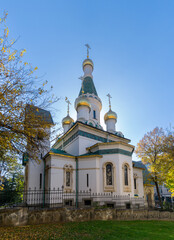 Sticker - view of the Russian Church in downtown Sofia surrounded by warm autumn foliage