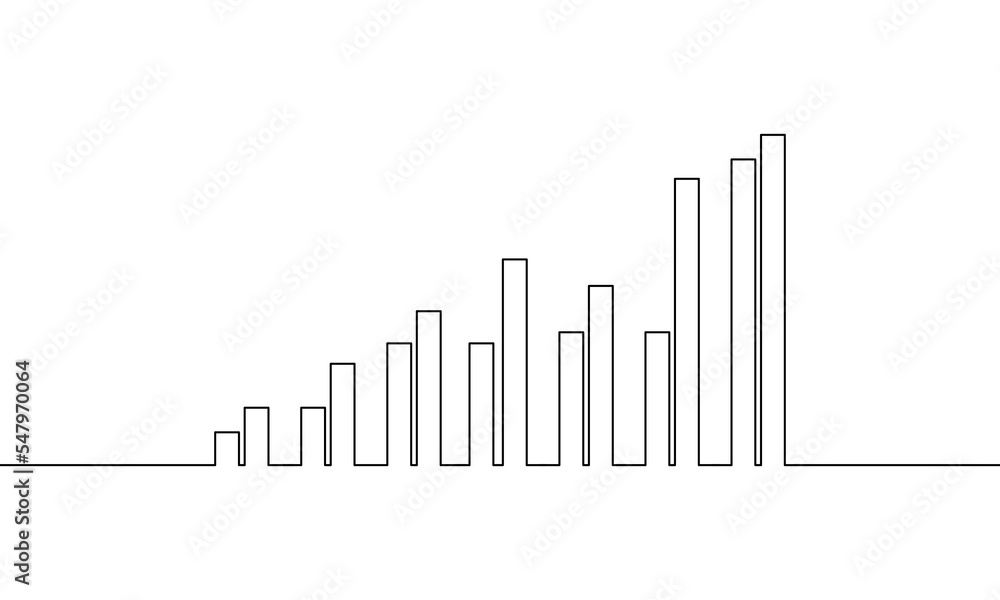 Continuous line drawing of graph icon outline, business growth, bar ...