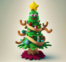 Cute Knitted Woolen Smiling Christmas Tree As Plush Toy