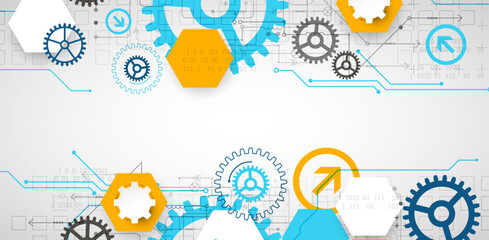 Abstract technology concept. Circuit board, high computer color background. Vector illustration with space for content, web - template, business tech presentation.