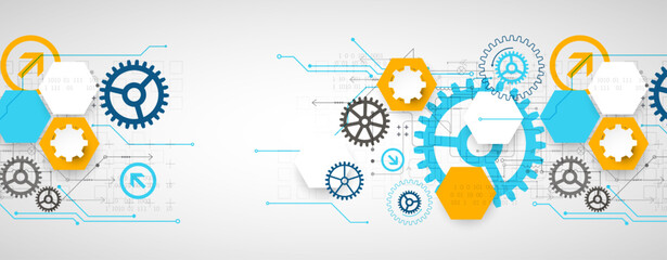 Abstract technology concept. Circuit board, high computer color background. Vector illustration with space for content, web - template, business tech presentation.