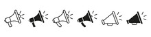 Megaphone Icon Set. Loudspeaker Vector Sign. Shout Announce Isolated On White Background. Loud Speaker Public Announcement.