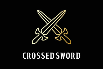 Wall Mural - Ancient Golden Crossed Sword for War Battle Game Logo Design Vector