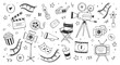 © Polina Tomtosova - Cinema doodle, movie background. Hand drawn sketch film, cinema element design. Clapperboard, popcorn, film tape doodle vector illustration.