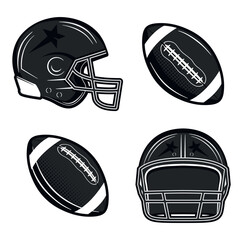 Wall Mural - American football icons isolated on white background. American football ball and helmet icons. Vintage design elements for logo, badges, banners, labels. Vector illustration