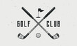 Golf club logo template. Golf logo, label, emblem. Crossed golf clubs with ball and flag isolated on white background. Vector emblem