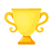 Golden cup vector cartoon. Winners award on white studio background. Championship, triumph, goal achievement concept. Prize design