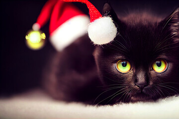 Wall Mural - cat in santa hat