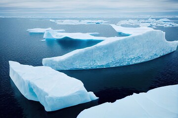Wall Mural - icebergs or just huge chunks of sea ice in polar regions floating in the dark blue ocean, generative