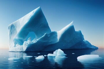 Wall Mural - huge iceberg in polar regions with several smaller pieces floating around it in the dark blue ocean 