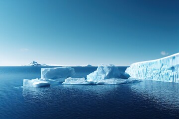 Wall Mural - iceberg in polar regions floating in the dark blue ocean on a beautiful sunny day with blue skies, g
