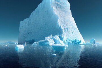 Wall Mural - big iceberg in polar regions under blue sky with reflections in the sea, generative ai