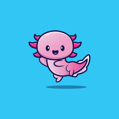 Poster - Cute minimalistic pink dragon icon isolated on a blue background