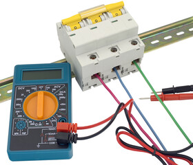 Sticker - digital multimeter and circuit breakers with wires