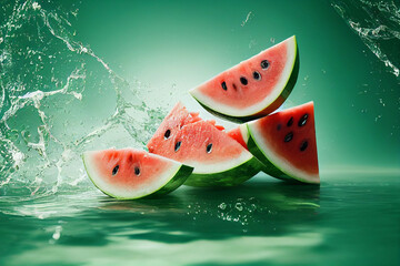 Refreshing watermelon splashing in water illustration