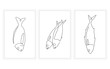 continuous line art sea fish and marine concept element collection. minimal concept.