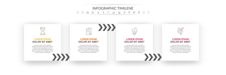 Modern simple infographic with 4 rectangles. 3D concept graphic process template with four steps and arrows. Graphic timeline for app, website, interface, levels, diagram, banner, presentations