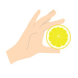 Fototapeta Mapy - Female hand holding a lemon in a minimalistic style with lines to emphasize the shapes, vector isolated on white background.