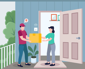 Sticker - doorstep parcel, flat illustration of parcel delivery