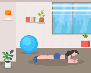 Canvas Print - A flat illustration of exercise, girl with exercise pose