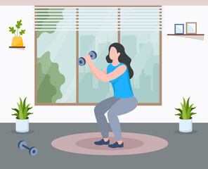 Canvas Print - A flat illustration of exercise, girl with exercise pose