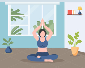 Canvas Print - A flat illustration of exercise, girl with exercise pose