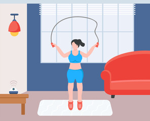 Canvas Print - A flat illustration of exercise, girl with exercise pose