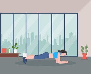 Canvas Print - A flat illustration of exercise, girl with exercise pose