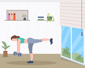Canvas Print - A flat illustration of exercise, girl with exercise pose