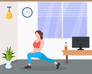 Canvas Print - A flat illustration of exercise, girl with exercise pose