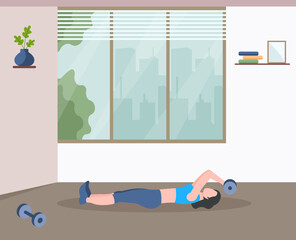 Canvas Print - A flat illustration of exercise, girl with exercise pose