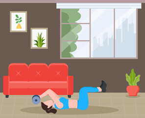 Canvas Print - A flat illustration of exercise, girl with exercise pose