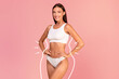 © Prostock-studio - Body shaping. Happy slim lady in underwear with drawn silhouette around figure