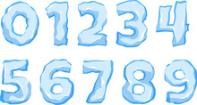 Numbers And Symbols Made From Pieces Of Ice And Snow Chunks, Big Icebergs, Severe Frost Elements For Design Cartoon Style, Vector Illustration