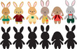 set of rabbits in flat style, isolated vector