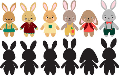 Wall Mural - set of rabbits in flat style, isolated vector