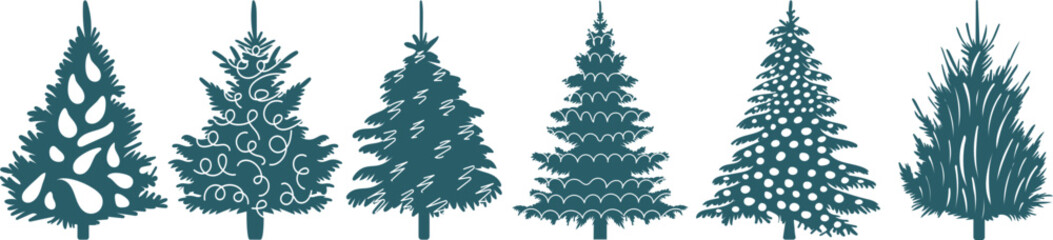 Wall Mural - set of new year, christmas tree in flat style, isolated vector