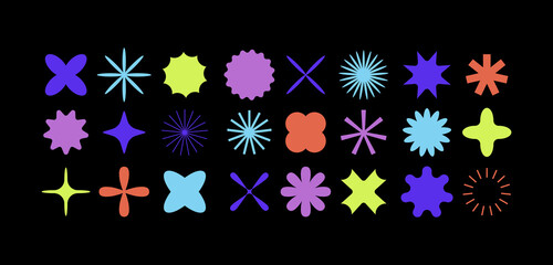 Vector set of different geometric shapes and elements. Brutalist design icons and signs. Basic forms