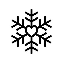 Snowflake With Heart Outline Icon. Vector Graphics