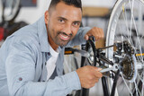 Fototapeta  - happy man with fixed bike