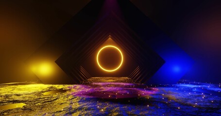 Wall Mural - 3d rendering of a solar eclipse seen through large rhombic shapes in the space