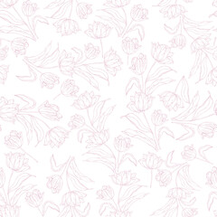  Spring tulips flower, seamless pattern for textile vector pink background