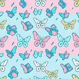Fototapeta Koty - Hand drawn cute butterfly outline background