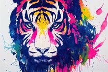 Isolated Tiger Watercolour Splashes With Ink Painting, Llustration Art