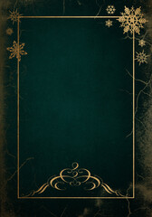 Wall Mural - New Year 2023 greeting card. Green vintage background with golden snowflakes. Seasons greetings, christmas card