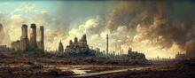 Future Town Skyline, Pollution, Industrial Factory