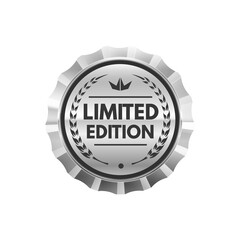 Limited edition silver badge and label. Limited edition quality guarantee stamp, original product authenticity warranty glossy metal vector label or badge. Certificate premium silver symbol or icon