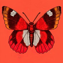 Butterfly Red Illustration 2d Illustrated, Remixed From Vintage Public Domain Images