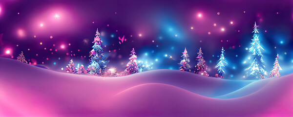 Wall Mural - winter landscape decoration background, christmas tree and decorations as panoramic wallpaper header