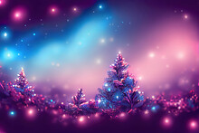 Winter Landscape Decoration Background, Christmas Tree And Decorations As Panoramic Wallpaper Header